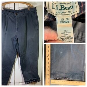 LL Bean Natural Fit Pleated Men Gray Lined Pants 38x29 (38x28) Distressed Grunge